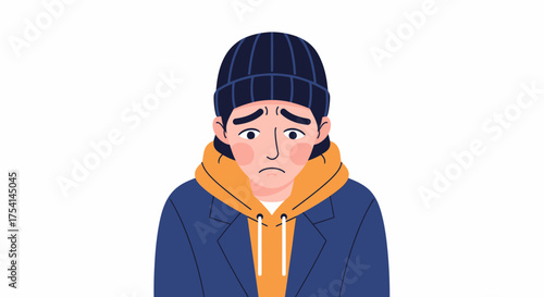 Unhappy Youngster Character In Beanie And Trendy Attire
