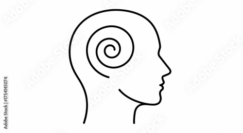 Mental Labyrinth: Head Silhouette With Intricate Spiral Inside The Mind