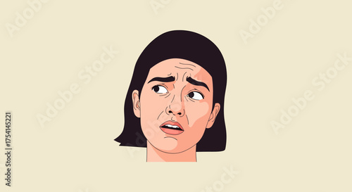 Worried Woman With Anxious Expression Cartoon Illustration