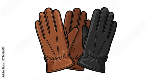 Elegant Assortment: Stylish leather gloves in brown and black provide protection and add sophistication to any ensemble with their sleek design and