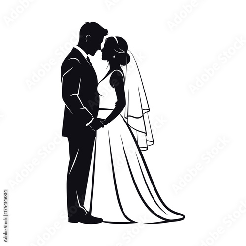 A loving couple embracing during a wedding ceremony black silhouette