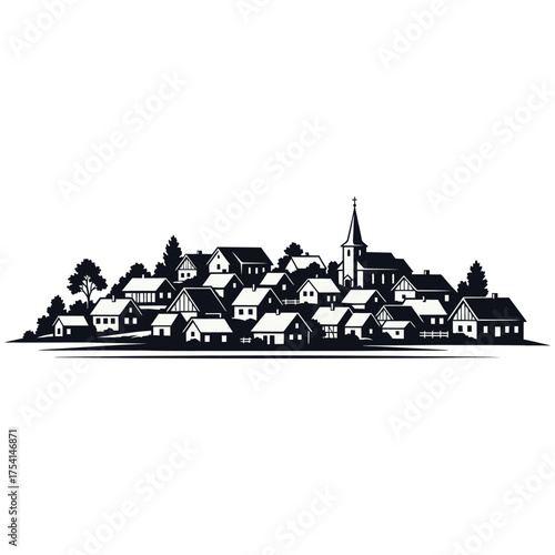 Foto Detailed black and white cityscape showing a quaint village silhouette