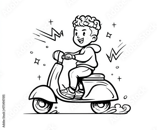 Boy riding a scooter , colo...