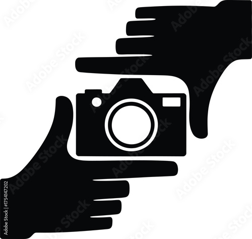 Hands framing camera viewfinder focus silhouette for photography concept
