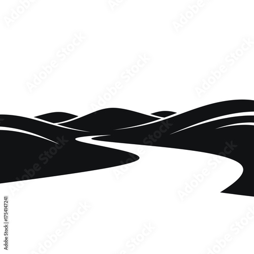 Winding road through rolling hills and mountains a striking silhouette