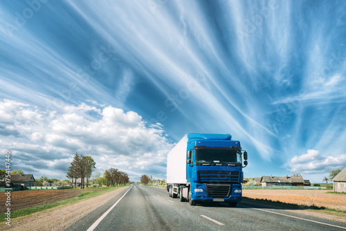 Wallpaper Mural Truck On Country Road. Tractor Unit, Prime Mover, Traction Unit In Motion On Countryside Road In Europe. Business Transportation And Trucking Industry Concept Torontodigital.ca