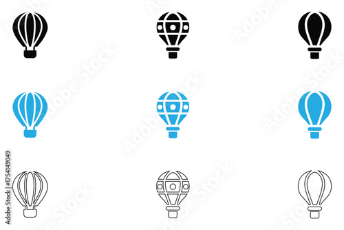 hot air balloon vector icon set, air balloon symbol vector illustration, silhouette and line art