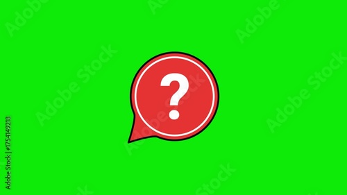 Animated Red Speech Bubble Icon with White Question Mark on Green Background for Inquiry and Support Themes