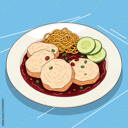 Vector illustration of Pempek Palembang.ai