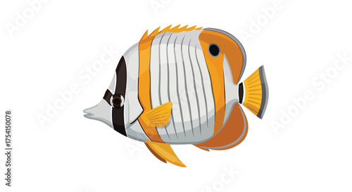 Elegant butterflyfish with vertical stripes, vibrant colors, and delicate fins, a captivating illustration evoking coral reefs and diverse marine life