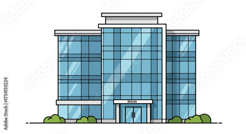 Elegant glass office building drawing, a contemporary architectural marvel in a minimalist style, showcasing sharp lines and modern design elements