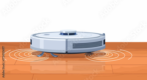 Automated Cleaning With Smart Home Technology On Wooden Floor