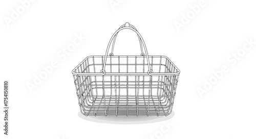 Monochrome wire basket illustration symbolizing minimalist design and functional storage capacity for organization and display needs or creative