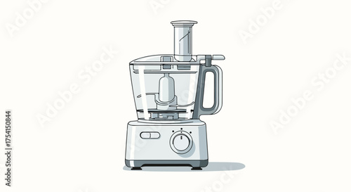 Food processor illustration on a white background, demonstrating modern kitchen appliance aesthetics, a culinary tool for recipe preparation