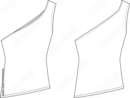 sleeveless one shoulder strappy strapped asymmetric neck hemfit sport blouse top template technical drawing flat sketch cad mockup fashion woman design style model 
