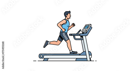 Vector illustration showcasing a man running on a treadmill for fitness and exercise indoors for well-being
