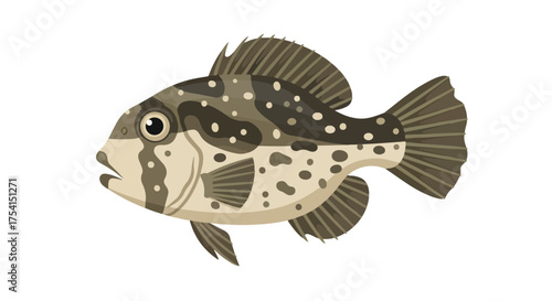 Illustration of a comical cartoon fish, showcasing its unique speckled pattern and endearing facial features, perfect for children's educational
