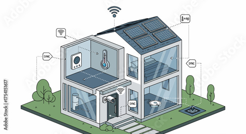 Isometric Smart Home Illustrating Modern Technology And Green Energy