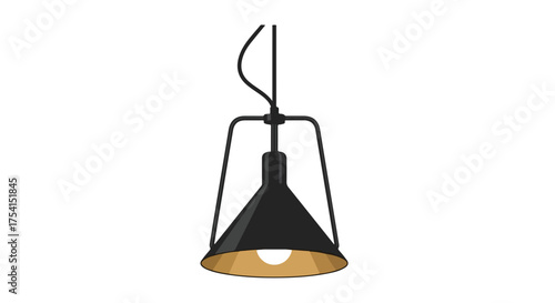 Suspended geometric lamp with industrial aesthetic, offering a blend of modern design and subtle lighting for interior spaces