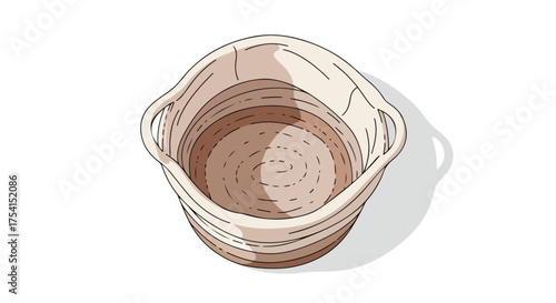 Artistic depiction of a woven basket with handles set against a stark white backdrop suggesting tidiness and organization