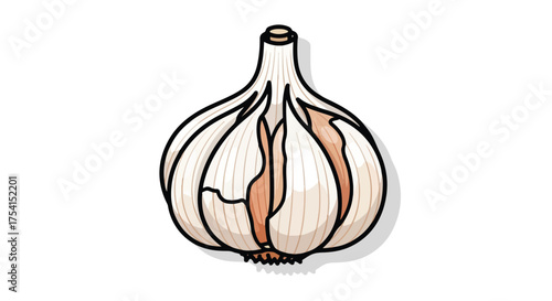 Artistic Depiction of Fresh Garlic Bulb on White Backdrop, Representing Culinary Ingredient and Flavor Enhancement, Isolated Drawing