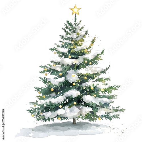 Snowy Christmas Tree Clipart: Festive Holiday Pine with Star