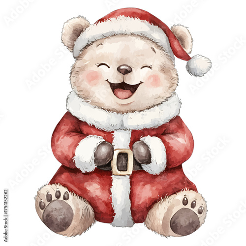 Cute Santa Bear Watercolor Clipart: Adorable Christmas Teddy Bear Illustration
