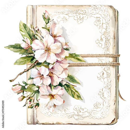 Vintage Floral Journal with Twine: Watercolor Clipart

