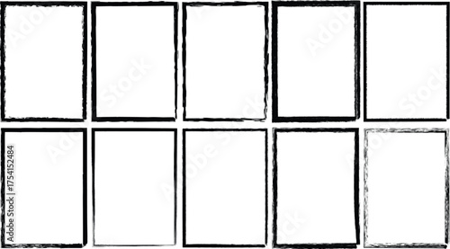 Set of grunge frames black paint brush stroke rectangle border rough edge geometric frame collection vector illustration