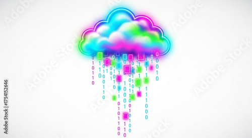 Cloud computing technology colorful cloud data storage and network solutions illustration concept design