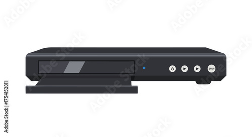 Vector illustration of a modern dvd player with open tray for loading disc media suitable for entertainment technology theme