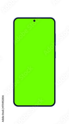 Animated smartphone mockup with vertical green chroma screen, front view. Perfect for app, UI, and web design showcases, product demos, digital marketing, and motion design projects