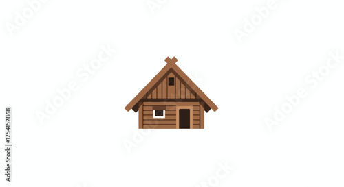 Charming Isolated Log Cabin Illustration: A Minimalist Aesthetic Representation of Rustic Home, Symbolizing Shelter and Serenity through Simple