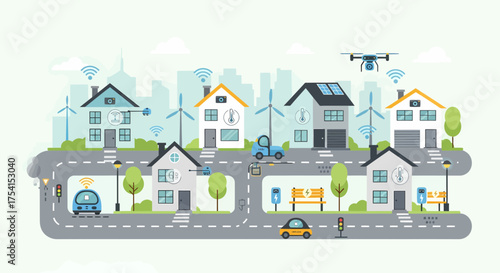 Smart City Vector Illustration Featuring Eco-Friendly Transportation And Technology