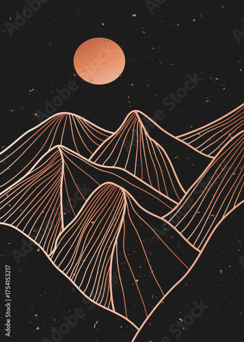 Minimalist Mountain line art texture. Abstract mountain landscapes backgrounds. mountain, hills and desert. use for wall art prints, poster Art Decoration, banner