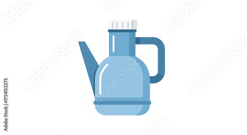 Stylized vector graphic of a light blue oil dispenser with a spout and handle isolated on a white background