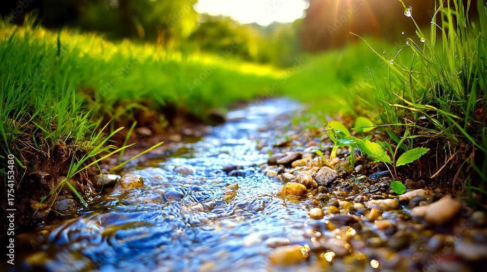 Obraz premium Serene Stream in Sunlight.