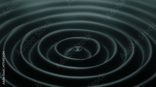 3D render of smooth concentric black ripples in a dark atmospheric space. Elegant minimalistic wave pattern with hypnotic radial flow. Perfect for abstract visual backgrounds and tech visuals.