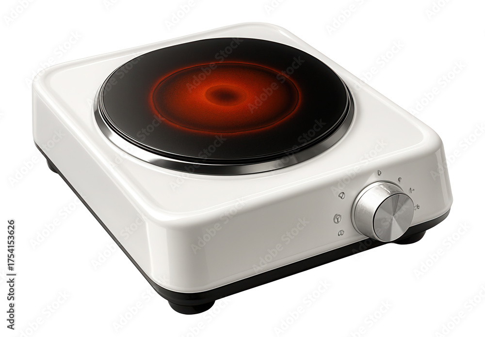 Fototapeta premium Compact glass-ceramic single burner stove, perfect for small spaces with a sleek white