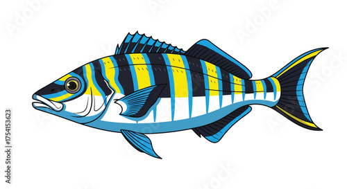 Stylized illustration of a tropical fish showcasing vibrant colors and bold stripes, suitable for children's books or educational resources
