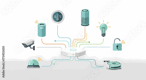 Smart Home Automation System Connected To Central Hub