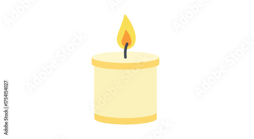 Simple illustration of a candle with a softly glowing flame creating a warm light atmosphere, perfect for peaceful and relaxing environments