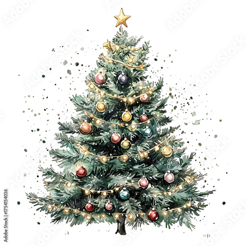 Christmas Tree Clipart: Festive Holiday Tree with Lights and Ornaments
