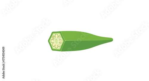 Detailed close-up of a vibrant green okra pod showcasing its distinctive hexagonal cross-section design with intricate seed arrangement offering a