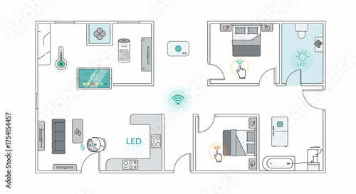 Smart Home Automation System Layout With Connected Devices Top View