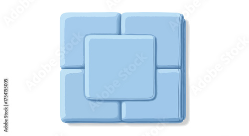 Aerial View Illustration of a Square Blue Sofa Sectional with Geometric Design and Soft Cushions Providing Comfortable Seating