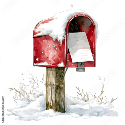 Snowy Red Mailbox with Letter Clipart
