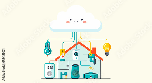 Smart Home Technology Connected To Cloud Control Illustration