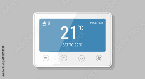 Smart Home Thermostat Displaying Temperature And Control Functions