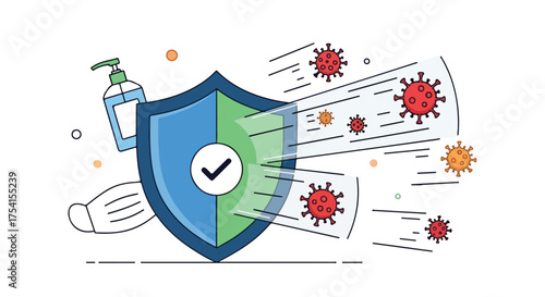 Effective viral defense and hygiene practices combating infectious pathogens illustrated in modern vector art